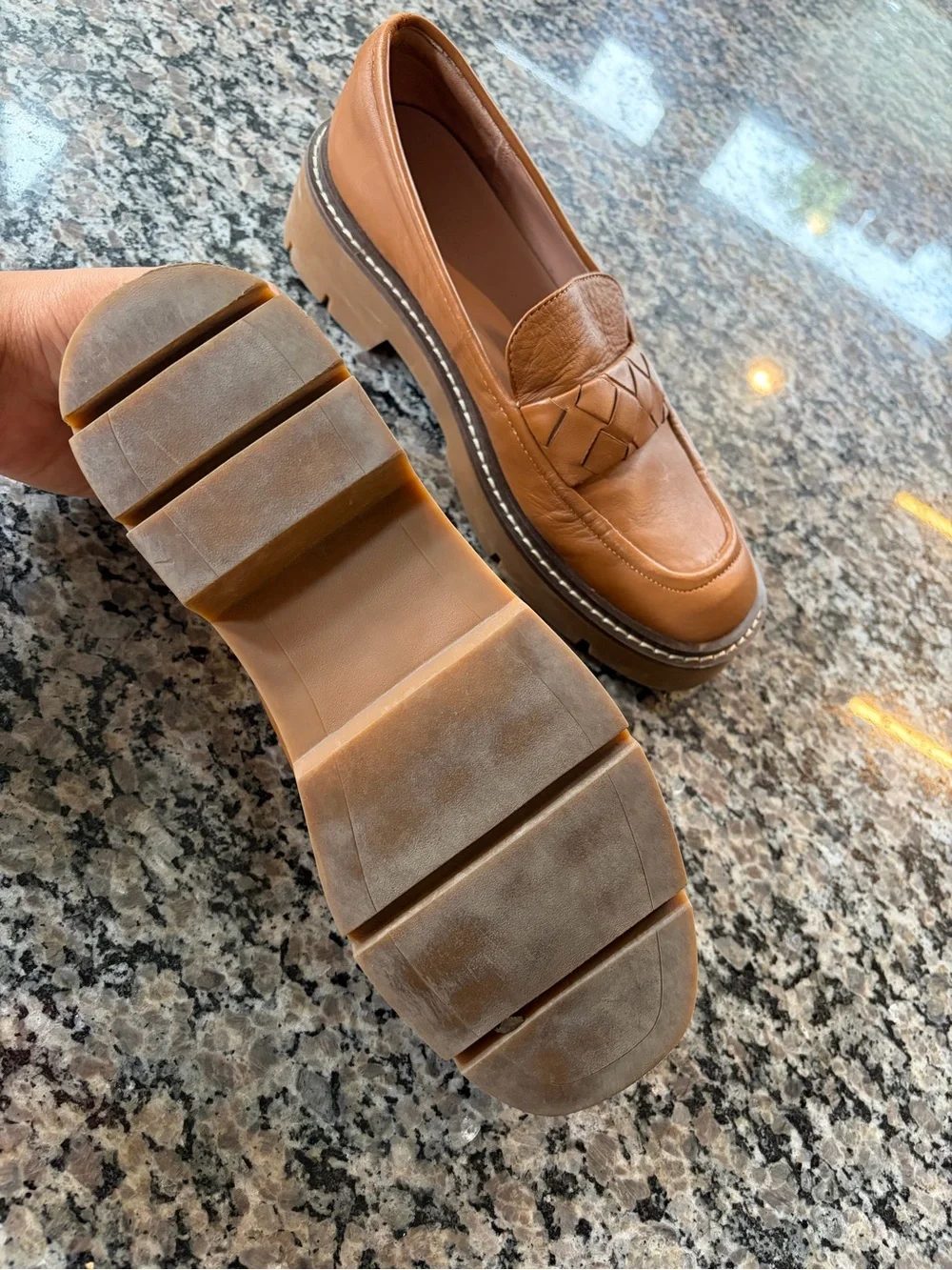 Nordstrom Tan Leather Woven-Detail Platform Loafers